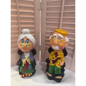 Vintage Blow Mold Grandma and Grandpa piggy bank set. 9 1/2" tall.